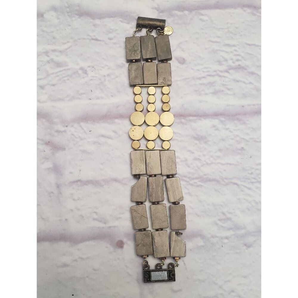 DAVID AUBREY Triple Strand Stone & Brass Bracelet Magnetic Closure